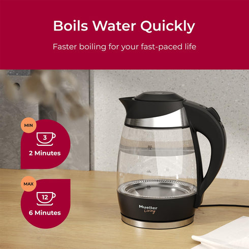 Mueller Living Electric Kettle, 1500W SpeedBoil Tea Kettle for Boiling Water, 1.8L Cordless with LED Light,