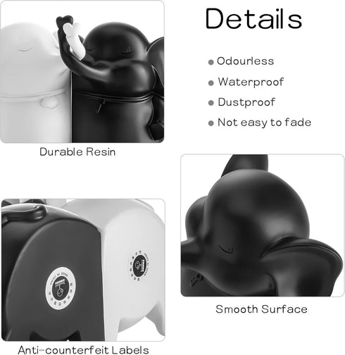 5" YU FENG Adorable Elephant Bookends in Black&White Resin Unique Cute Book Ends for Home Bedroom Desk Bookshelf