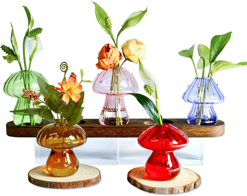 Mushroom Vase, Mushroom Propagation Stations Vases, Colored Glass Vase Set of 5,