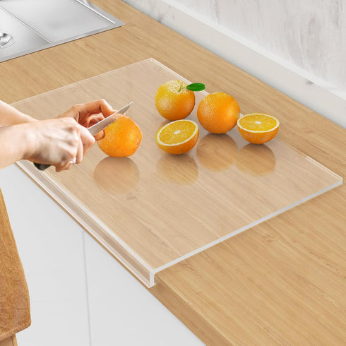 Acrylic Cutting Board with Counter Lip, 17.5"x13.5" Clear Non-Slip Cutting Board for Kitchen Countertop