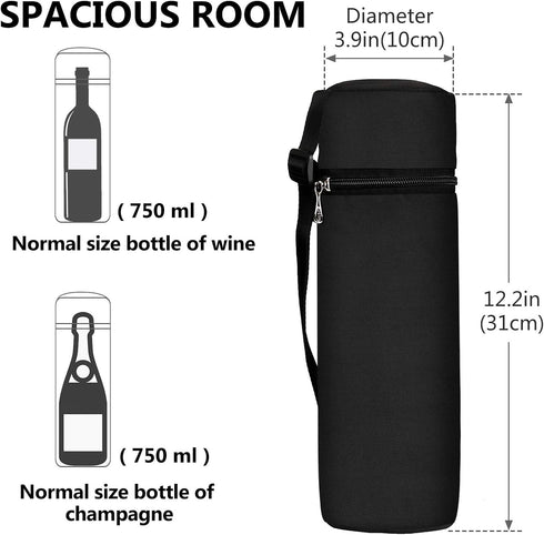 Aosbos Insulated Wine Bag Water Bottle Carrier Portable Wine Cooler Bag Padded Protection Tote Bag with Shoulder Strap for Travel Picnic Purse by Aosbos