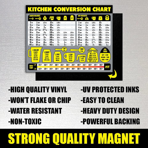 Kitchen Measurement Conversion Chart Magnet, Extra Large Magnetic Decor for Cooking and Baking