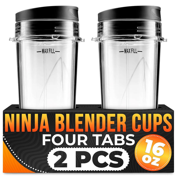 2Pcs Single Serve Blender Cup with Lid - 16 Oz Replacement Cup for Ninja Blenders