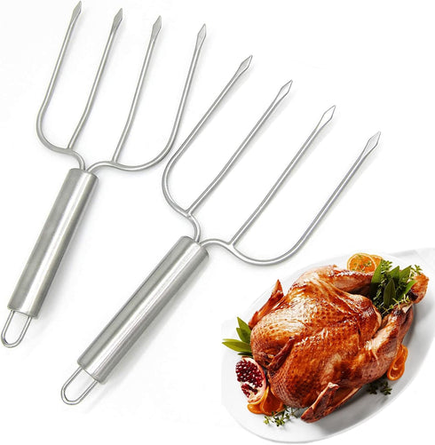 KAYCROWN Stainless Steel Turkey & Roast Lifters - Set of 2 Poultry Forks for Thanksgiving