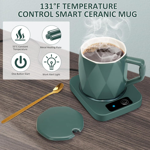Coffee Warmer with Ceramic Mug, Electric Coffee Warmer for Desk Home Office, 131? Temperature Control, 16 Watt, Smart Coffee Cup Warmer for Heating Coffee, Milk, Tea
