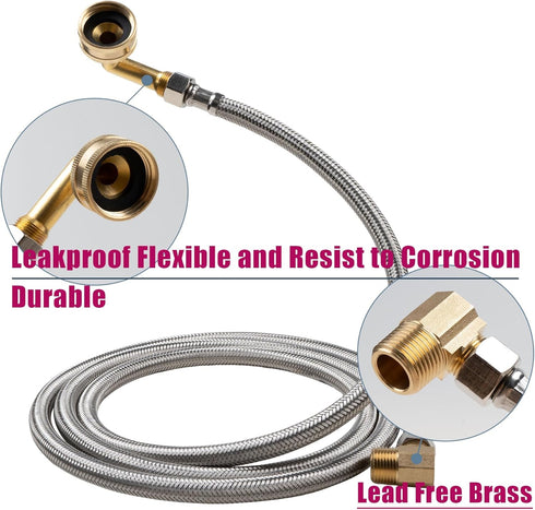 Dishwasher Installation Kit, 3/8 Inch Compression and MIP Elbow, 6 Foot Braided Stainless Steel Connectors, 41041
