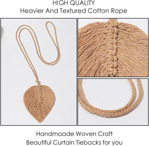 2Pack Curtain Tiebacks, Handmade Holdbacks - Farmhouse Curtain Tie Back Holder by Hand-Woven Cotton Rope, Bohemian Home