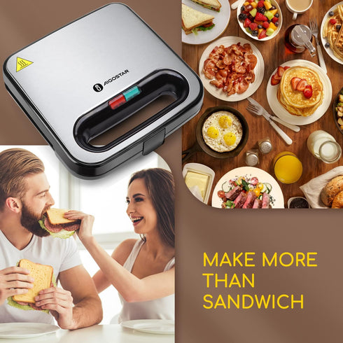 Aigostar Sandwich Maker, Non-Stick Panini Press, Breakfast Grilled Cheese Maker, Stainless Steel Tostadora de Pan