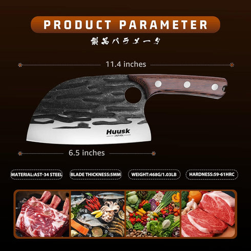 Huusk Japan Knives - Upgraded Serbian Chef Knife, Japanese Meat Cleaver for Home and Outdoor Cooking, Full Tang with