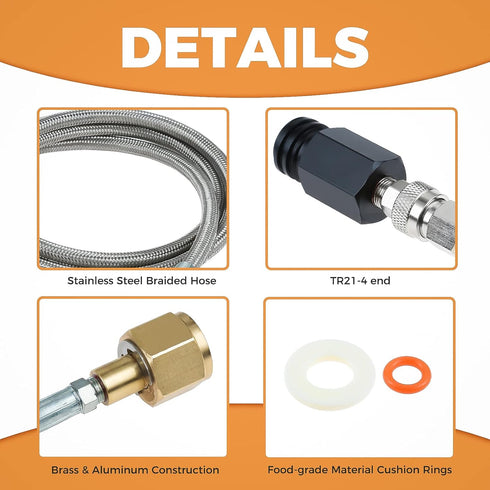 Soda Machine Co2 Adapter, CGA320 to tr21-4 Direct Adapter with 60 Inch High Pressure Stainless Steel Hose
