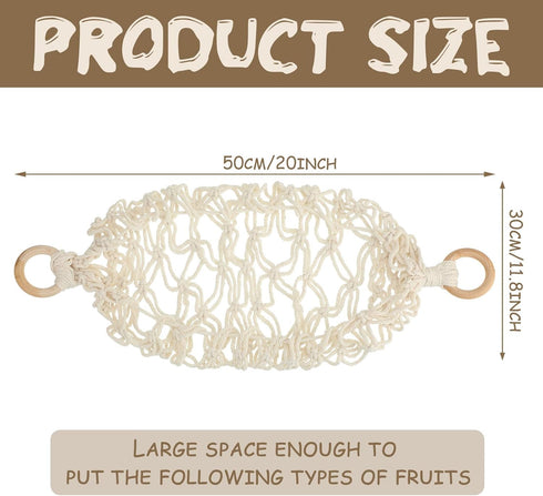 2 Pcs Large Macrame Fruit Hammock 11.8 x 20 Inch, Hand-woven Lace Hanging Basket for Kitchen, Saves Counter Space