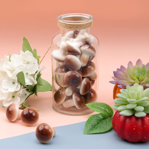 Meiwlong 30 Pcs Small Artificial Grey Mushroom,Mini Plastic Mushroom Fake Vegetable for Home Decoration,Kitchen Table