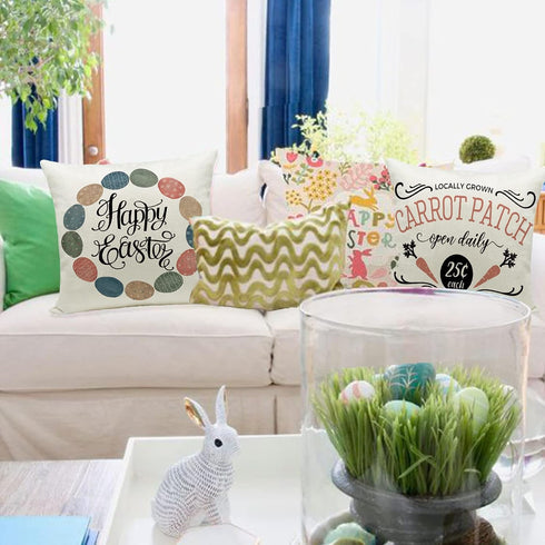 Ueerdand Easter Pillow Covers Set of 4, 20x20 Inch Farmhouse Bunny Decoration for Sofa Couch