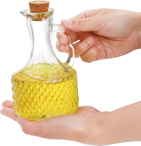 4 Pack 13.5 Frcctre Glass Oil and Vinegar Cruets Bottles, Ounce Glass Olive Oil Dispenser Bottle with Handle and Cork