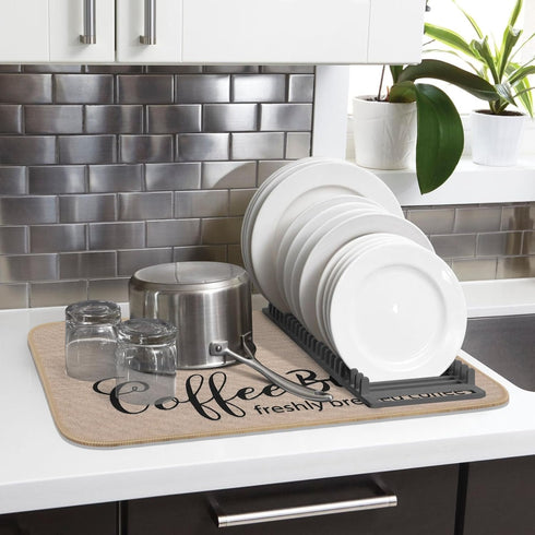 Dish Drying Mat, 16"x24" Absorbent Coffee Bar Mat for Countertops, Coffee Cup Pattern for Kitchen Counter Coffee Maker