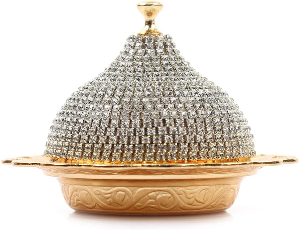 Alisveristime Coated Handmade Brass Sugar Bowl with Lid, Crystal, Gold