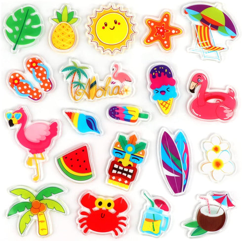 20 PCS Hawaiian Thick Gel Clings, Summer Beach Window Decals for Kids, Adults, Home, Classroom, Nursery Party Supplies