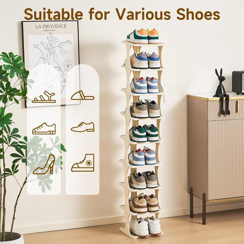 9 Closet, Vertical Shoe Rack Tier, Narrow Free Standing Shoe Organizer for Entryway & Bedroom, Tall Plastic Narrow Shoe