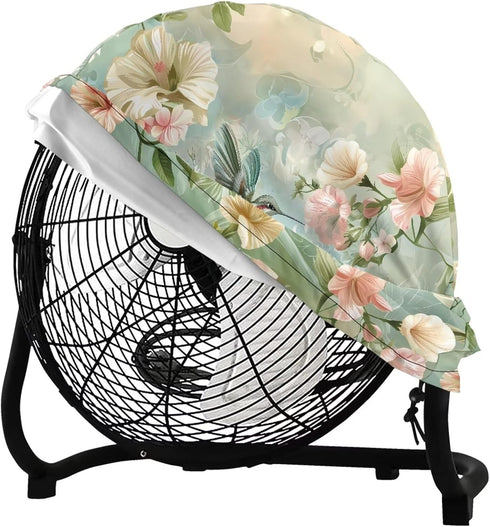 Hummingbird Hibiscus Print 24" Fan Cover, Industrial Fan Cover, Fan Protection Cover for Wall Mount Fan, Outdoor Waterproof Fan Covers, Pedestal Fan, Outside Large Stand up Pedestal