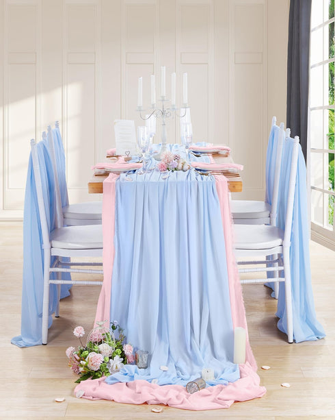 Blue Chiffon Table Runner - 10Ft Long, 27x120 Inches, Romantic Wedding Linens for Bridal Party Decorations