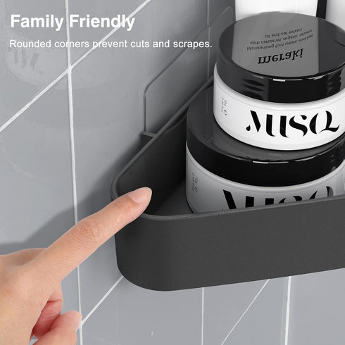 Sotfamily Shower Caddy Corner, 2 Pack Adhesive Shelves for Inside Shower, Plastic Organizer for Bathroom Storage (Black)