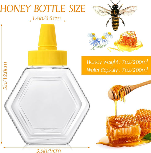 32 7 oz Ziliny Pcs Honey Squeeze Bottle Plastic Empty Beehive Bottle Jar with Spout Lid Clear Refillable Honey