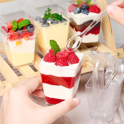 50 Pack 5 oz TOFLEN Plastic Dessert Cups with High Lids for Party, Mini Dessert Cups with Spoons Dessert Shooter Cups