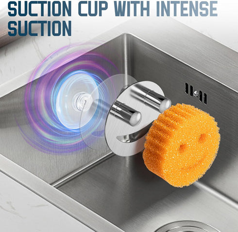 Yoshiky 2 Pack Stainless Steel Smiley Face Dish Sponge Holder, Silver Sink Caddy Organizer Storage with Suction Cup