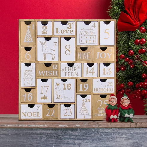 Juegoal Advent Calendar with 25 Drawers, Refillable Wooden Countdown to Christmas Gift for Kids, 12 Inches