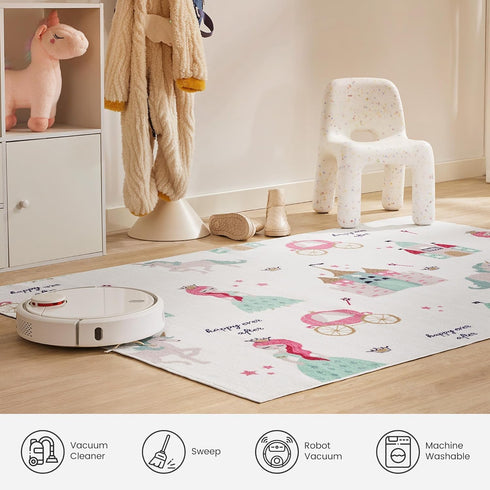 3X5 SLEEP ZONE Kids Rugs for Playroom, Area Rugs for Girls Bedroom Princess Castle, Washable Nursery Carpet, Non Slip