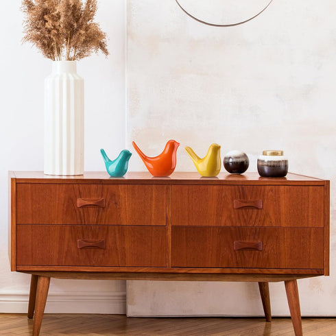 AceOrbit 3pcs Mid Century Modern Decor Medieval Table Decor Ceramic Birds Orange Blue and Yellow Ceramic Birds for Home