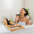 Utoplike Bamboo Bathtub Caddy Tray, Adjustable Bathroom Organizer with Book Tablet Wine Glass Cup Holder (24.5"-37.4")