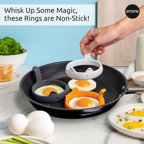 Set 3 OTOTO PanCats Egg Ring of - Silicone Egg Rings for Frying Eggs, Non Stick Fried Egg Cooker Ring, Cat Gifts