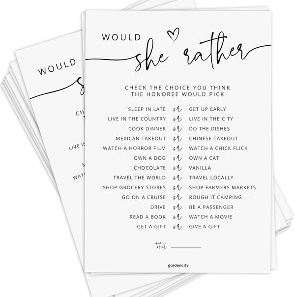 50 Would She Rather Bridal Shower Game Cards, Baby Shower Games, 50