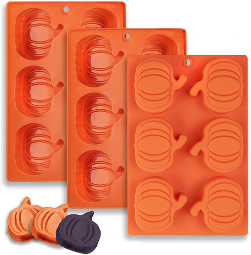 Pumpkin Muffin Mold, 3 Pack Pumpkin Cake Pan Silicone Molds for Thanksgiving Baking, Cupcake Pan