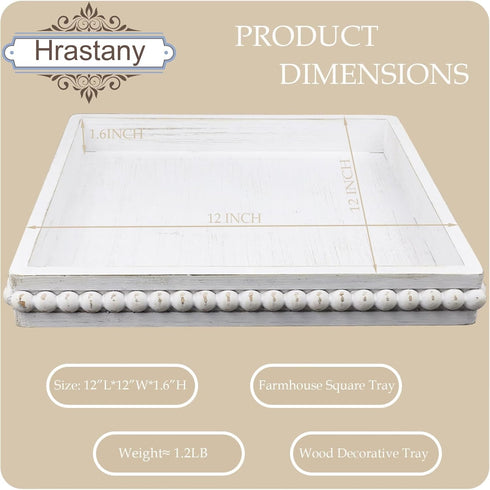 Counter Hrastany Square Wood Decorative Serving Tray, Rustic Coffee Table Tray for Ottoman,Kitchen Organizer, Bedroom