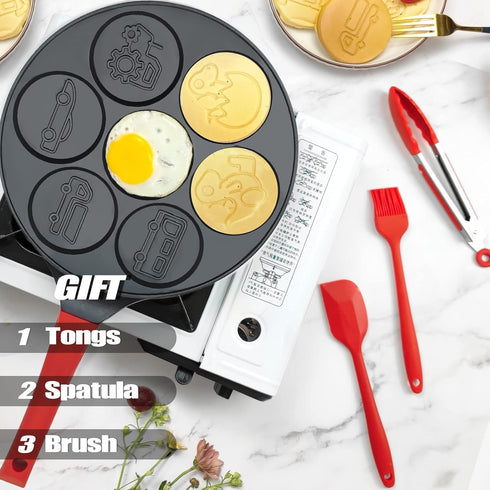 Dinosaur Egg Pan Omelet Pan Silver Dollar Pancake Pan Pancake Maker Breakfast 7-Cups Car Truck Pancake Mold Nonstick Egg Cooker by DAYOOH