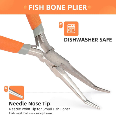 6 Inches Fish Bone Pliers/Tweezers, Bent Nose Curved Stainless Steel with Non-Slip Grip