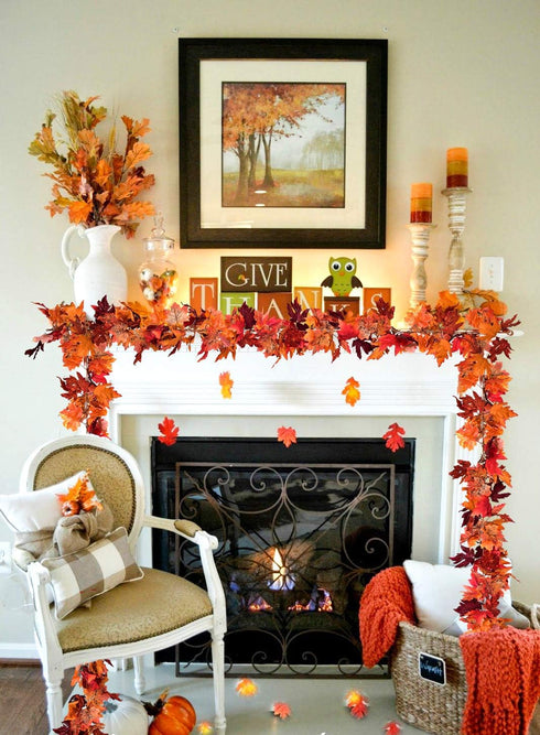2 Pack Artificial Fall Maple Leaf Garland, Autumn Hanging Vines for Indoor Outdoor Wedding Thanksgiving Decor