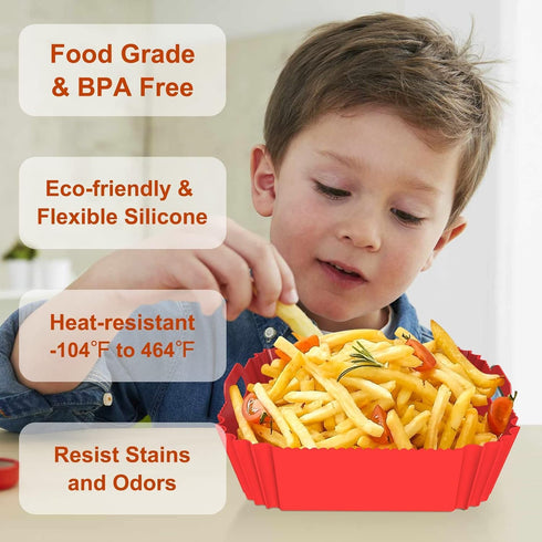 Large Silicone Air Fryer Liners, 5-9 QT, 9.6 Inch Reusable Baking Tray, 2 Pack