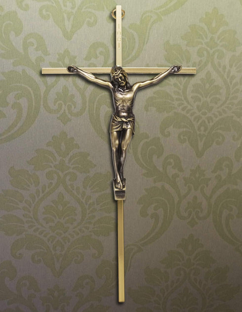 ACHIBANG Gold Crucifix Wall Cross, 10" Catholic Metal Cross with Jesus & INRI, Faith Decor for Wall Display