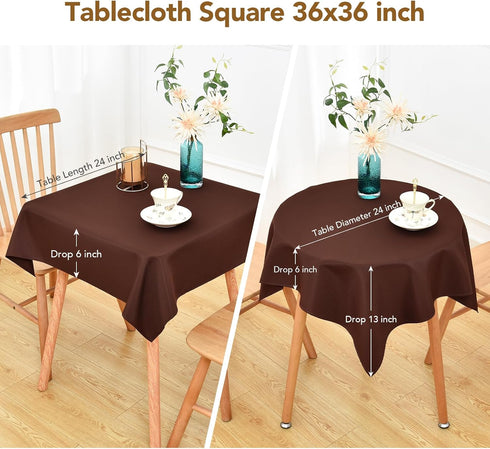 36x36 inch, NEWISHER Chocolate Square Tablecloth Heavy Duty Polyester Fabric Table Cloth, Washable Solid Reusable Table