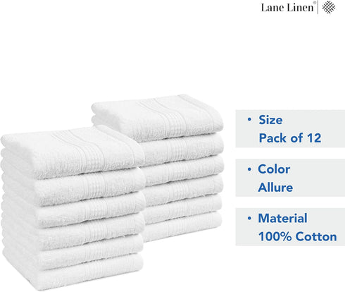 12 Set -100% LANE LINEN PC Wash Cloths Bathroom Cotton Highly Absorbent Washcloths Bulk, Premium Spa & Hotel Quality