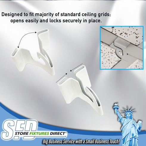 STORE FIXTURES DIRECT Extra Heavy Duty White Aluminum Drop Ceiling Hooks, 10 Pack