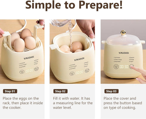 Rapid Egg Cooker, 6 in 1 Electric Egg Boiler for Hard Boiled, Soft Boiled, Egg Custard with Auto Shut Off - No BPA
