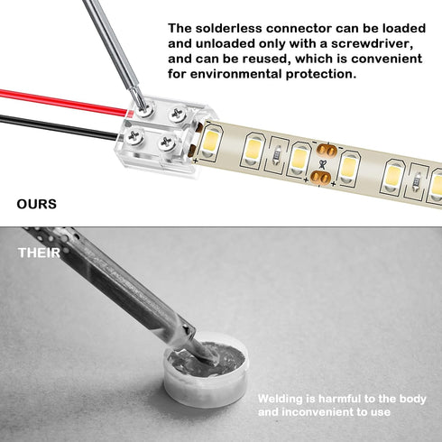 25 Pack Solderless LED Tape Light Connector, 2 Pin Terminal Block for 5V 12V 24V LED Strip Lights
