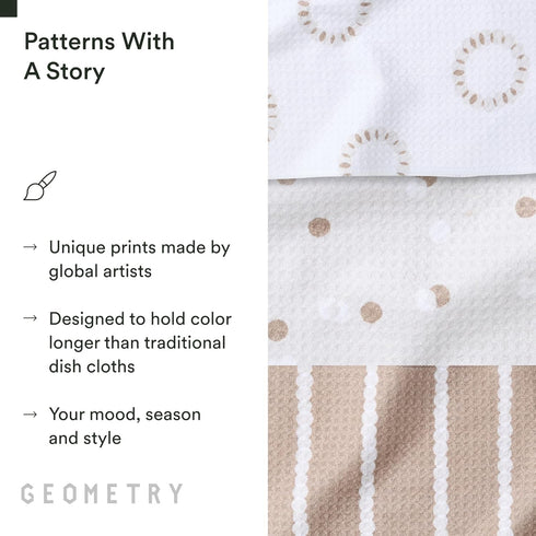3 Pack GEOMETRY Dishcloth Evergreen Collection Quick-Dry, Ultra-Absorbent, Reusable Microfiber Kitchen Towels
