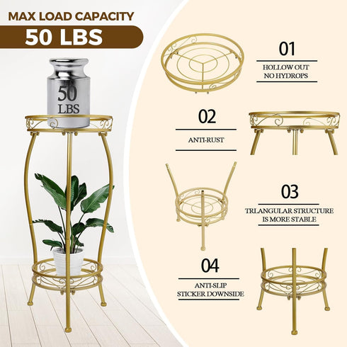 Stands2 27.1 inch Kavlium Plant Stand Indoor OutdoorTall Gold Metal Rustproof Stable Plant Tier Multiple Plant Rack