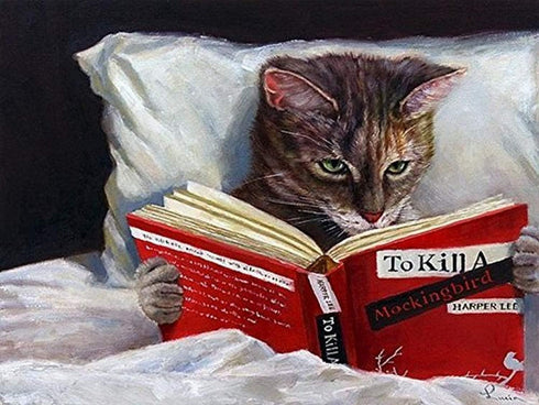 Late Night Thriller - Cat Reading to Kill a Mockingbird by Lucia Heffernan, 10x8 Feline Art Print Poster