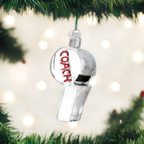 Old World Christmas 36205 Glass Blown Ornaments - Sports Collection Coach's Whistle for Christmas Tree